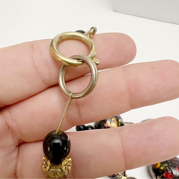 Vintage Black Purple Floral Glass Papier-mâché Beaded Funky Necklace Handmade - Picture 6 of 6